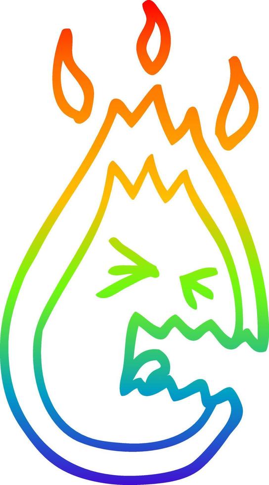 Regenbogen-Gradientenlinie Zeichnung Cartoon heiße wütende Flamme vektor