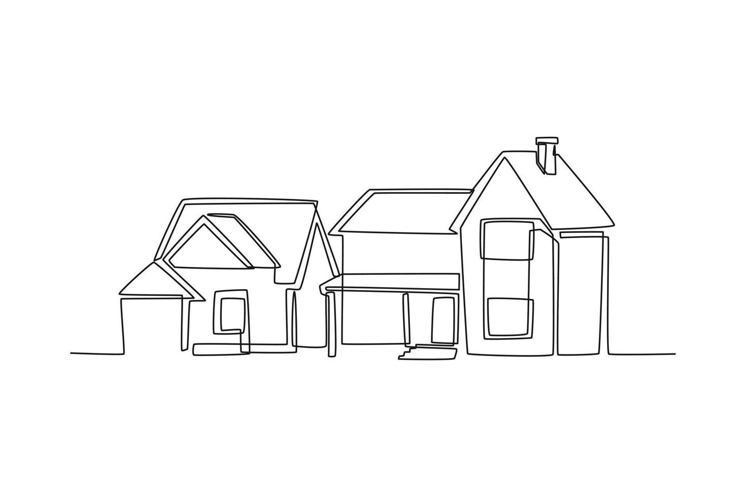 einzelne einzeilige zeichnung von wohngebäuden in einem vorort. Hausarchitektur-Immobilienkonzept. ununterbrochene Linie zeichnen grafische Vektorillustration des Designs. vektor