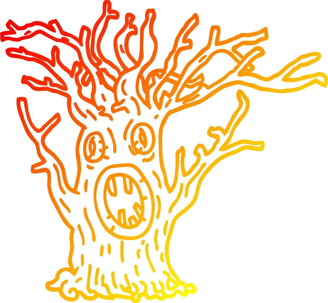 warme Gradientenlinie Zeichnung Cartoon gruseliger Baum vektor