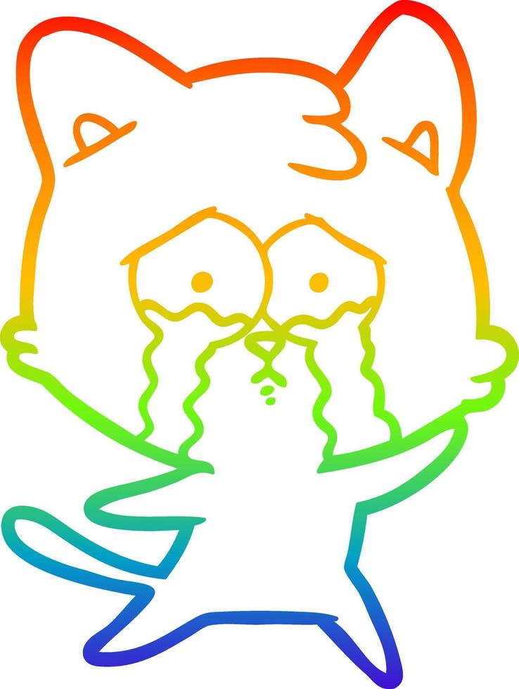 Regenbogen-Gradientenlinie Zeichnung Cartoon weinende Katze vektor