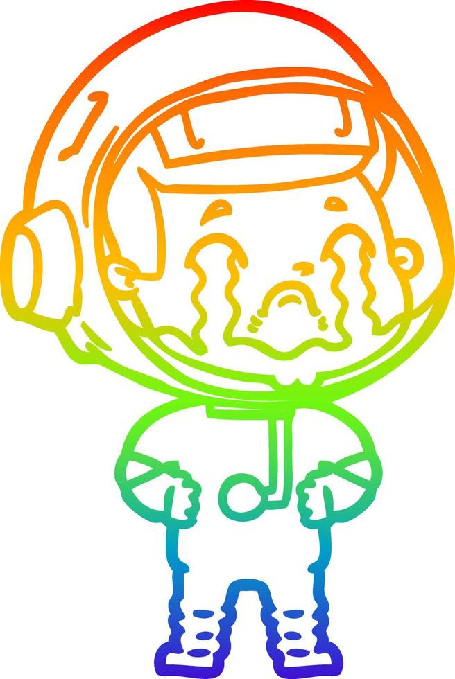Regenbogengradientenlinie Zeichnung Cartoon weinender Astronaut vektor