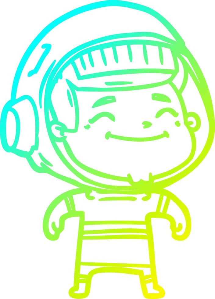 Kalte Gradientenlinie zeichnet glücklichen Cartoon-Astronauten vektor