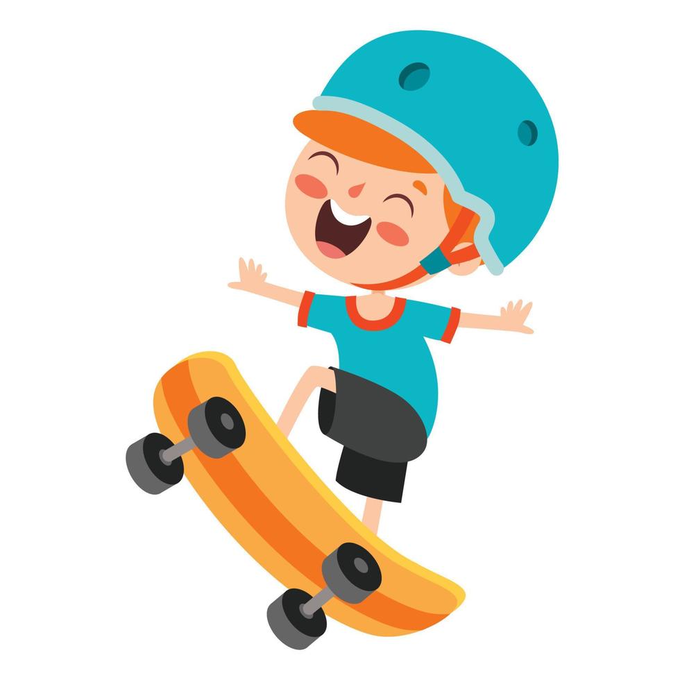 tecknad serie illustration av en unge spelar skateboard vektor