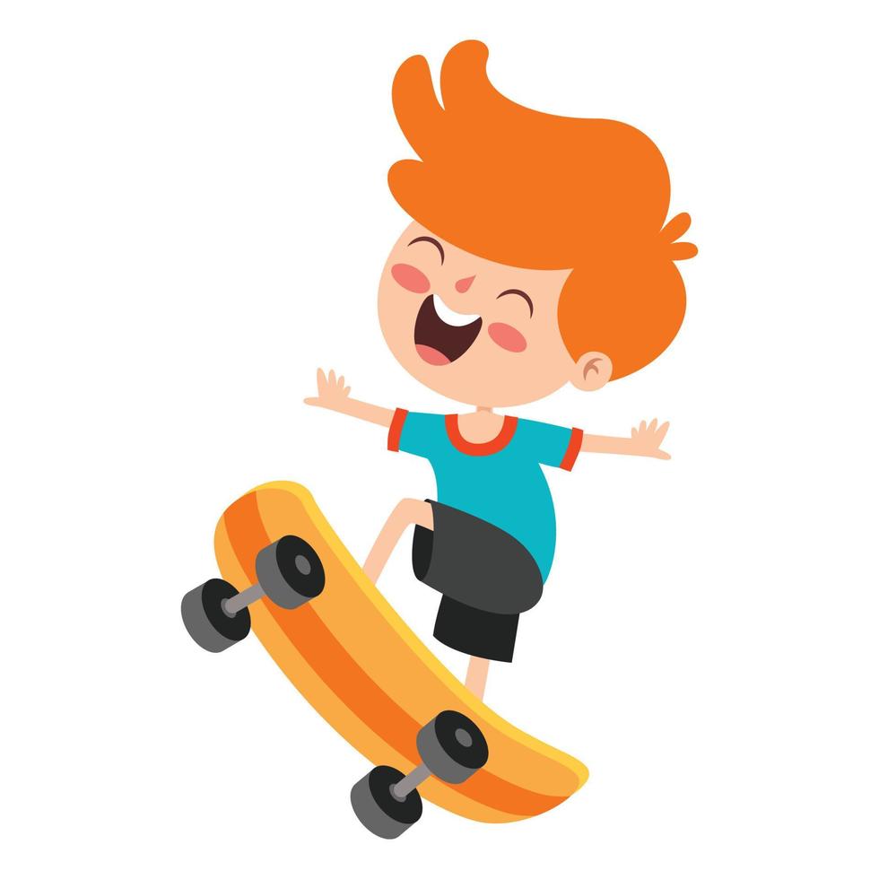 karikaturillustration eines kindes, das skateboard spielt vektor