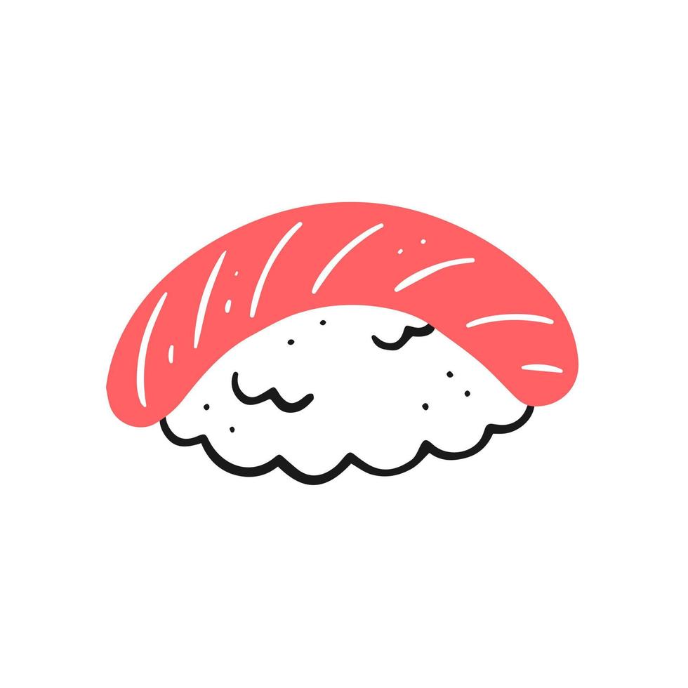 Sushi mit Fisch im Doodle-Stil. vektorisolierte illustration der japanischen küche. vektor