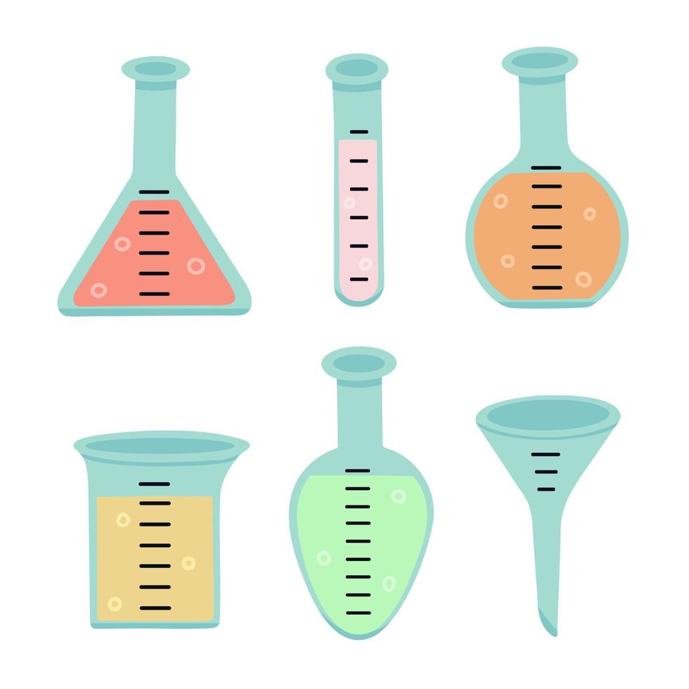 kemisk kolvar uppsättning. illustration för utskrift, bakgrunder, täcker, förpackning, hälsning kort, affischer, klistermärken, textil- och säsong- design. isolerat på vit bakgrund. vektor