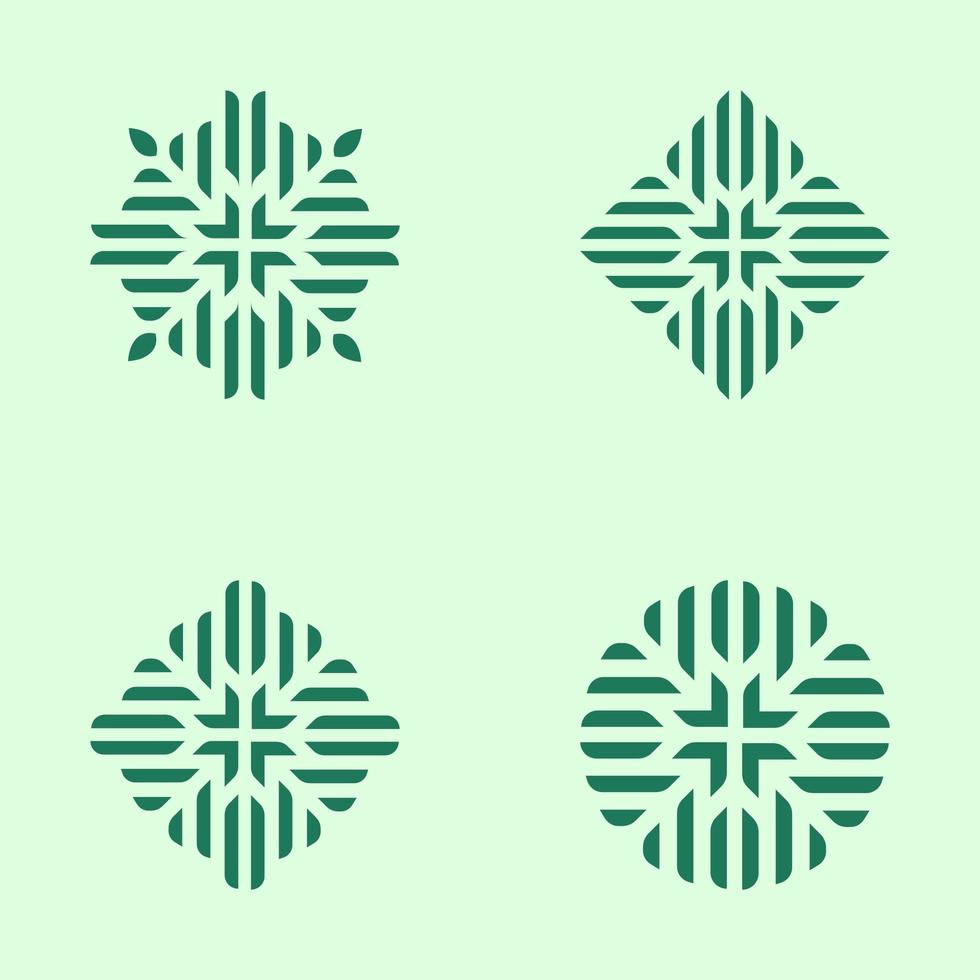 grünes geometrisches Blumenmuster-Satzlogo vektor