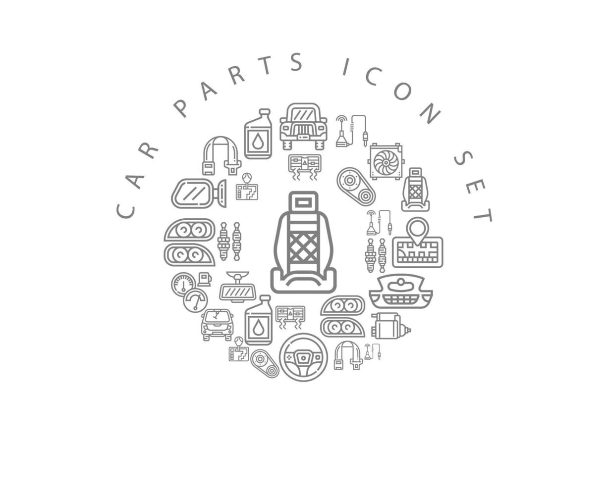 Autoteile-Icon-Set-Design auf weißem Hintergrund. vektor