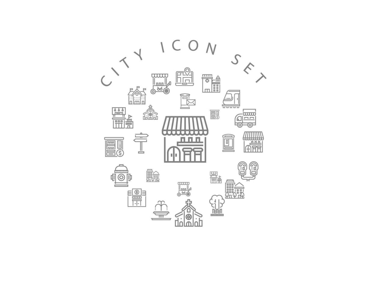 Stadt-Icon-Set-Design auf weißem Hintergrund. vektor