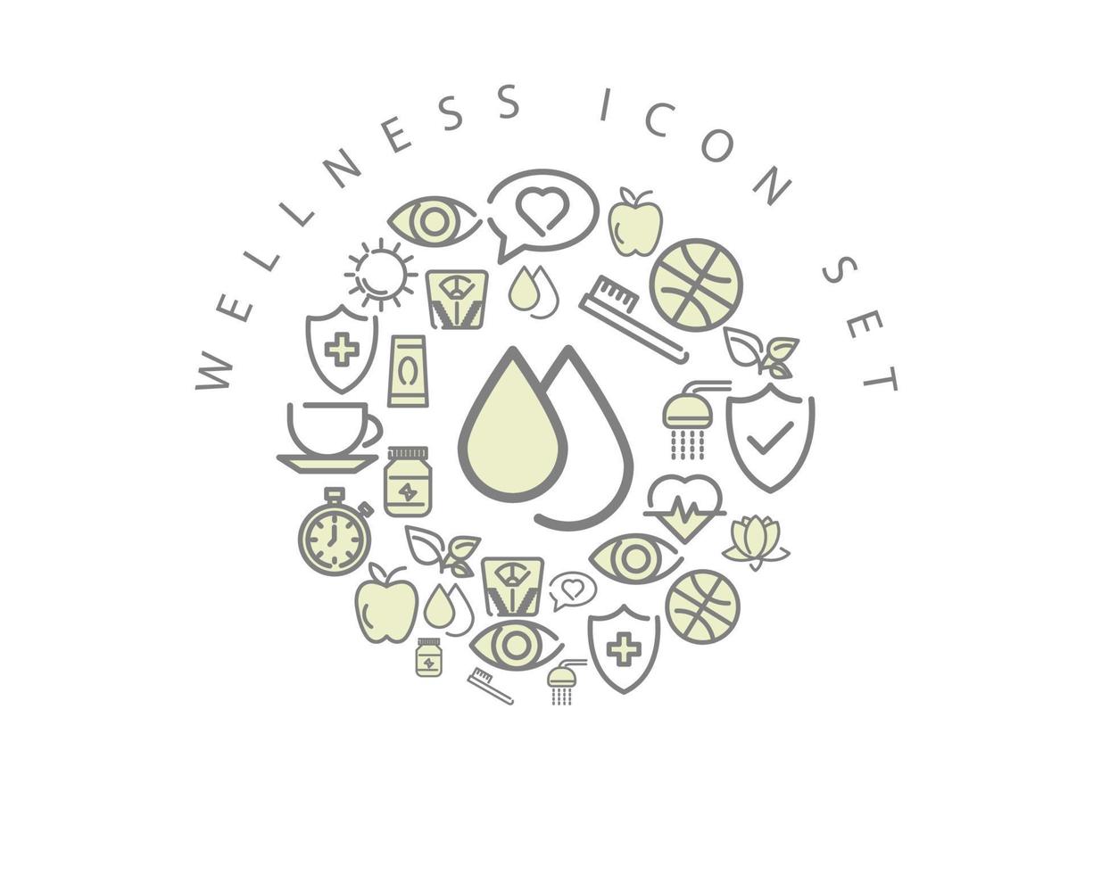 Wellness-Interface-Icon-Set-Design auf weißem Hintergrund. vektor