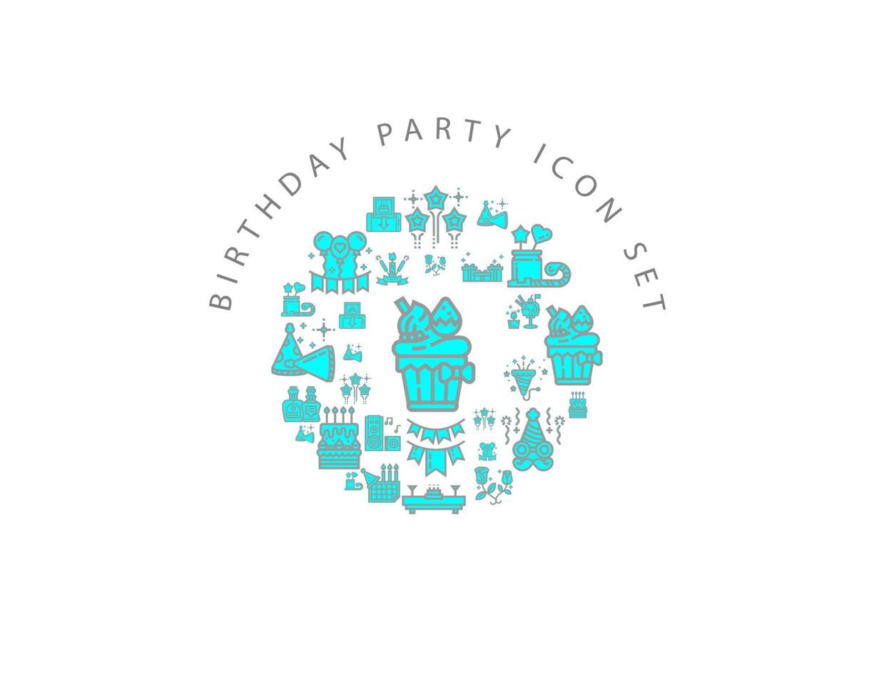 födelsedag fest ikon uppsättning design på vit bakgrund. vektor