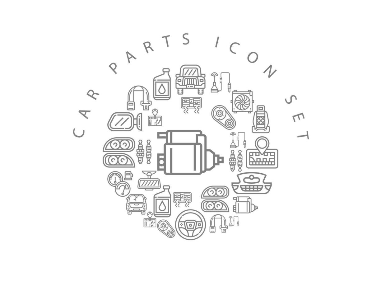 Autoteile-Icon-Set-Design auf weißem Hintergrund. vektor