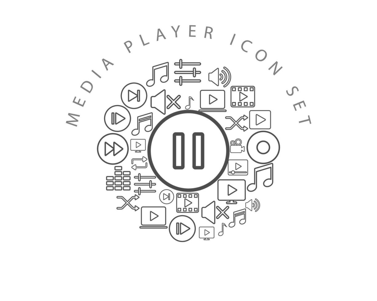 Media-Player-Icon-Set-Design auf weißem Hintergrund. vektor