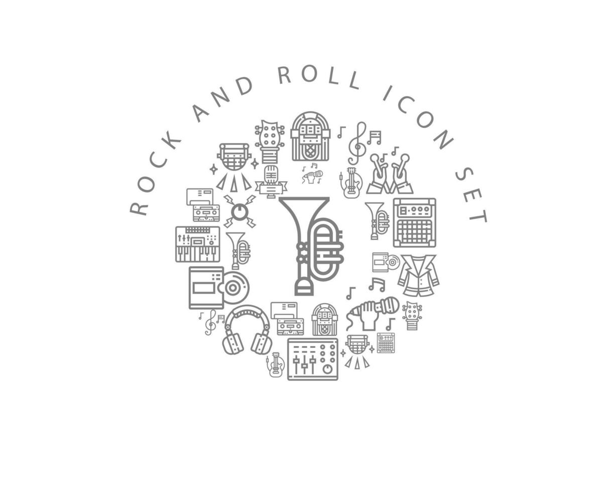 Rock'n'Roll-Icon-Set-Design auf weißem Hintergrund. vektor