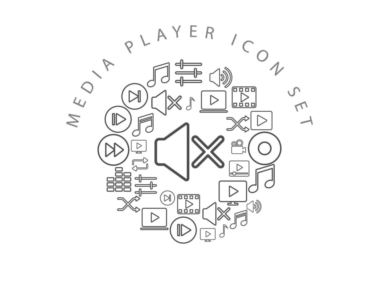 Media-Player-Icon-Set-Design auf weißem Hintergrund. vektor