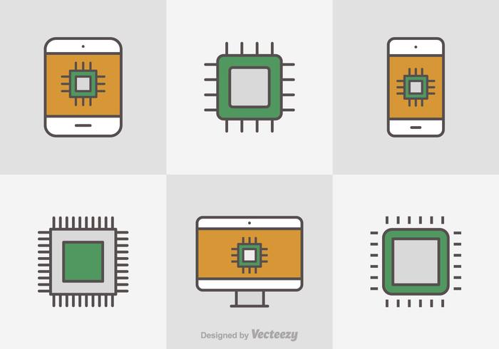 Kostenlose Flat Line Microchip Vector Icons