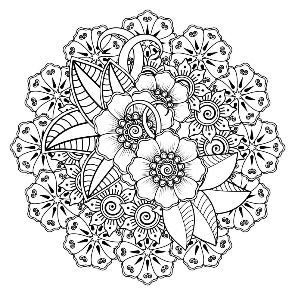 blommig bakgrund med mehndi blomma. dekorativ prydnad i etnisk orientalisk stil. målarbok. vektor