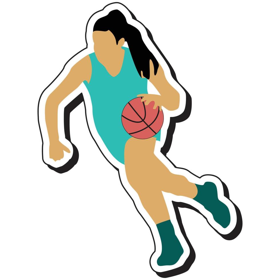 Illustrationsaufkleber, Basketballmädchen, das Dribbling aufwirft vektor