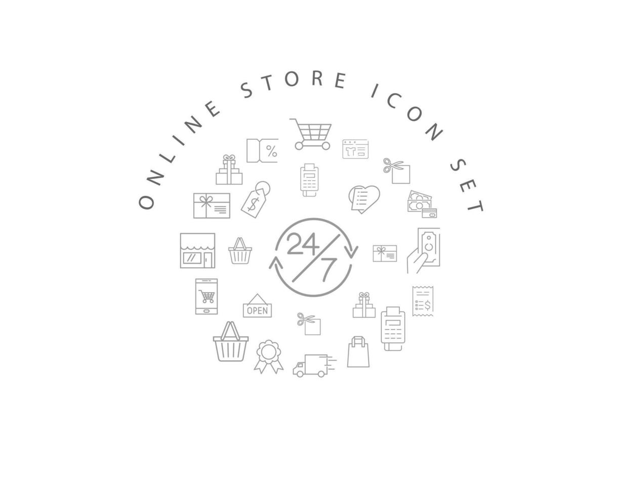 Online-Shop-Icon-Set-Design auf weißem Hintergrund. vektor