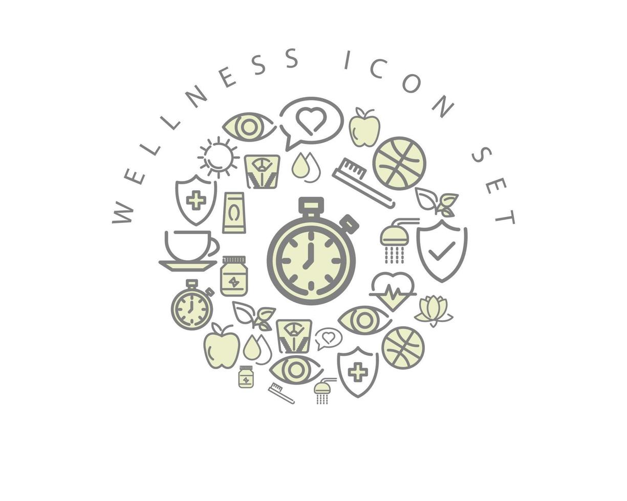 Wellness-Interface-Icon-Set-Design auf weißem Hintergrund. vektor