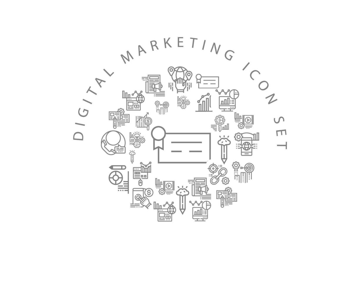 digital marknadsföring ikon uppsättning design på vit bakgrund vektor