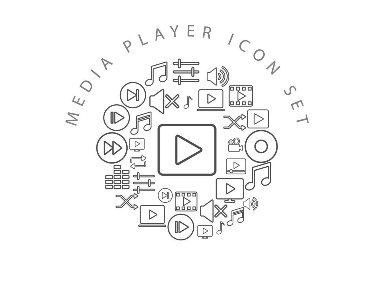 Media-Player-Icon-Set-Design auf weißem Hintergrund. vektor