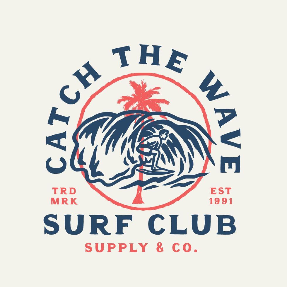 årgång hand dra surfing klubb märka illustration vektor