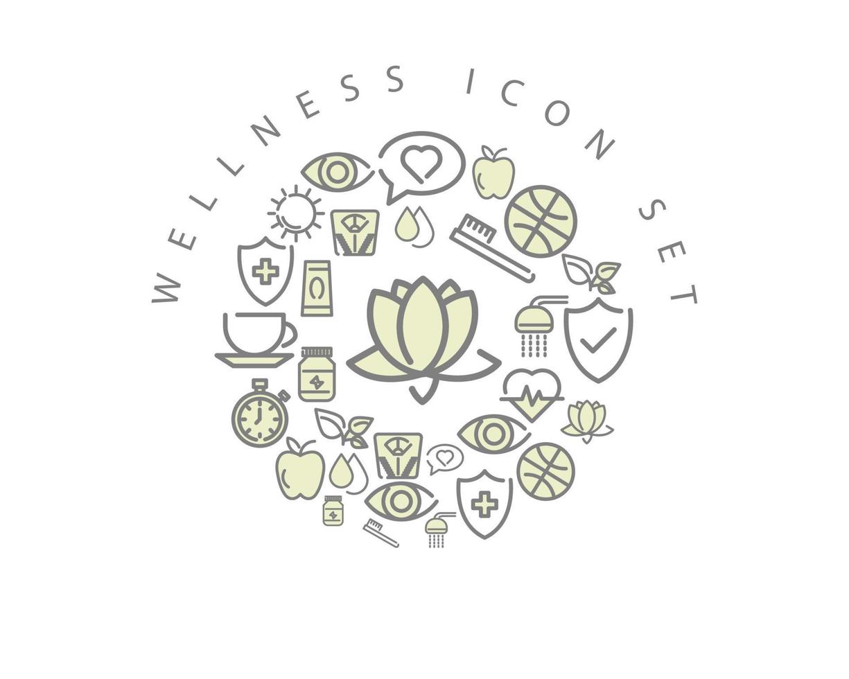 Wellness-Interface-Icon-Set-Design auf weißem Hintergrund. vektor