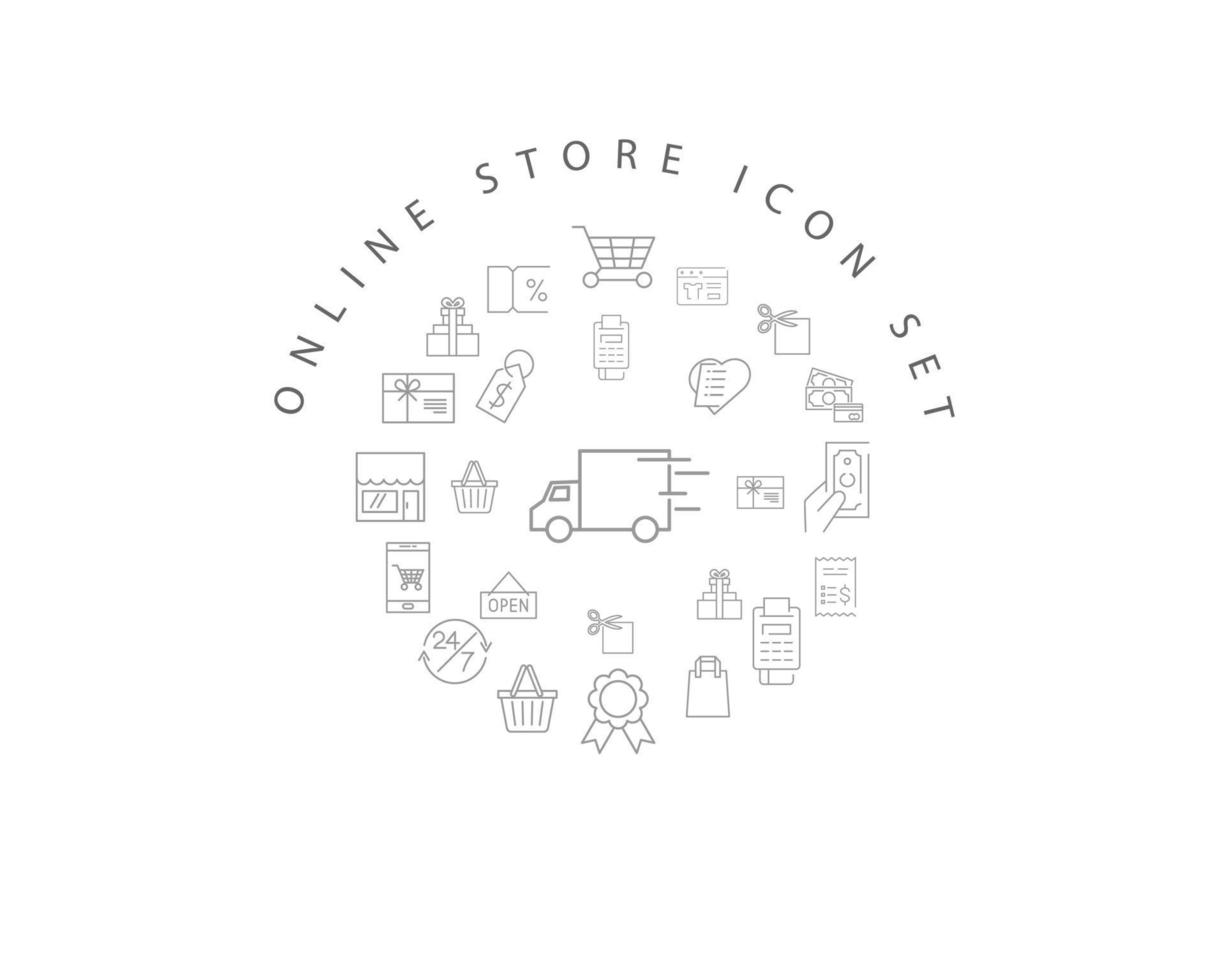 Online-Shop-Icon-Set-Design auf weißem Hintergrund. vektor
