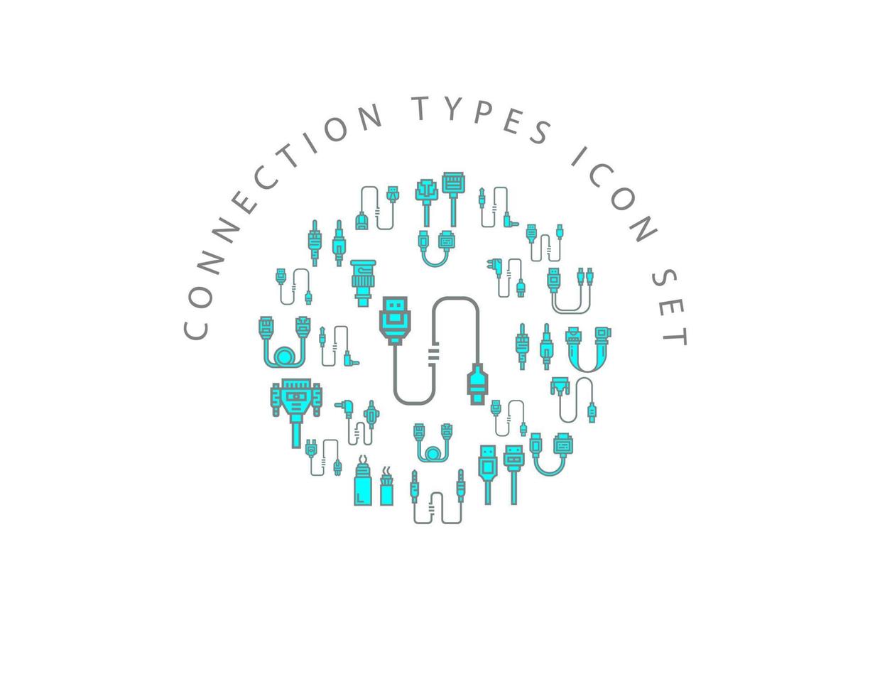 förbindelse typer ikon uppsättning design på vit bakgrund vektor