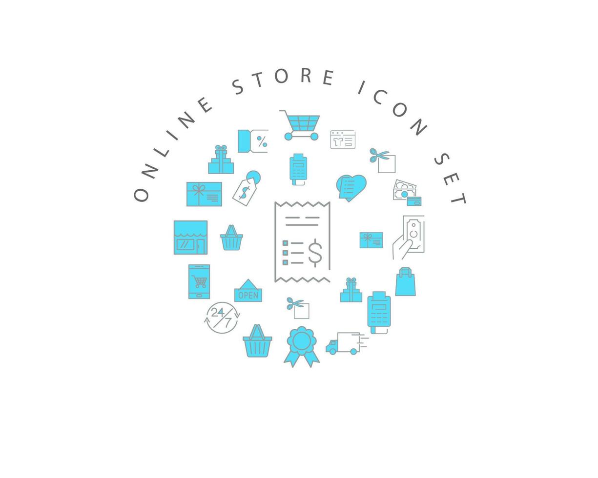 Online-Shop-Icon-Set-Design auf weißem Hintergrund. vektor