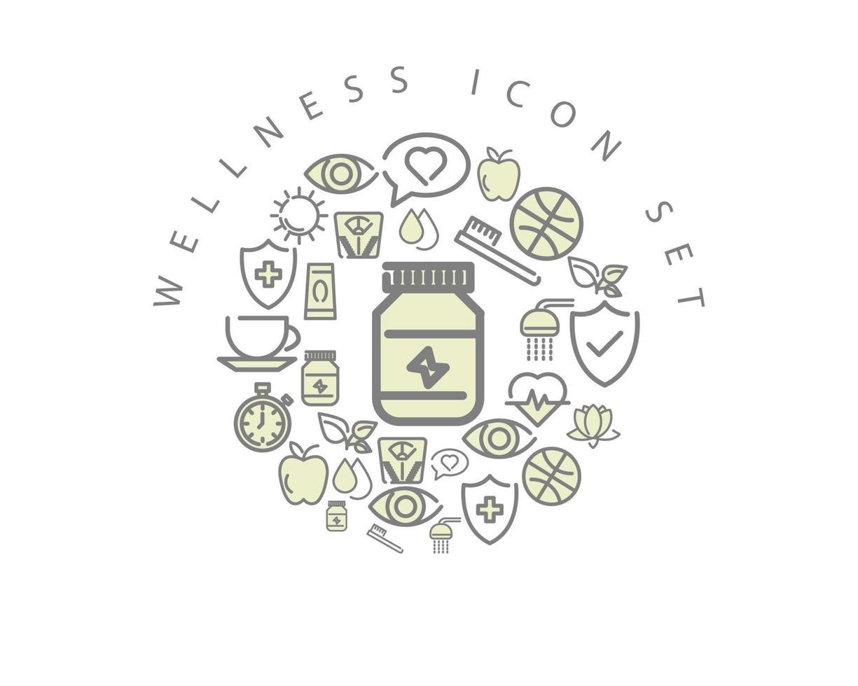 Wellness-Interface-Icon-Set-Design auf weißem Hintergrund. vektor