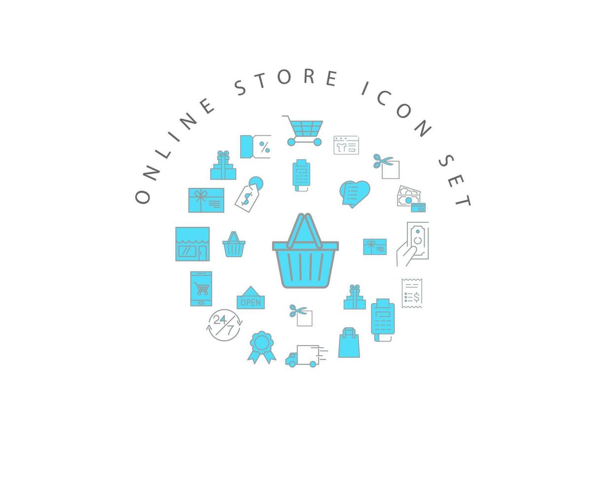 Online-Shop-Icon-Set-Design auf weißem Hintergrund. vektor