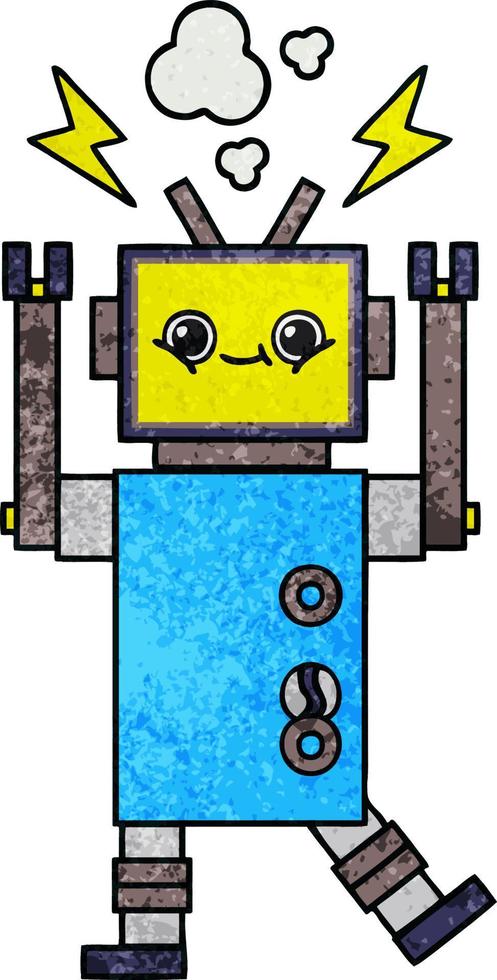 Retro-Grunge-Textur Cartoon fehlerhafter Roboter vektor