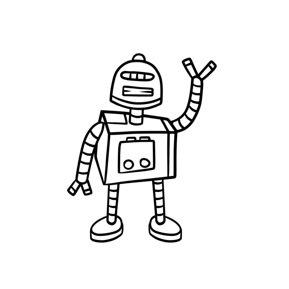 Roboter. Doodle-Charakter. Computermann aus Metall. lustige kinderzeichnung. freundlicher Mechanismus. vektor