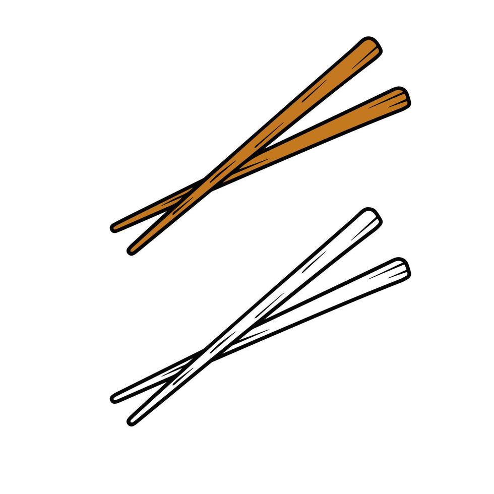 Essstäbchen. asiatische Sticks für Nudeln und Brötchen. Küche der Welt. exotisches Essen. japanisches und chinesisches besteck. karikaturskizze illsutartion lokalisiert auf weiß vektor