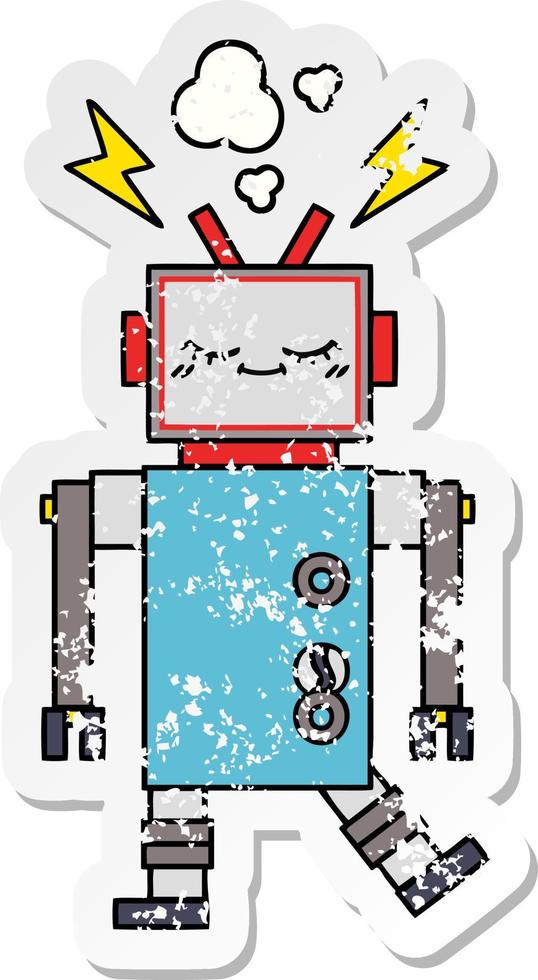 bedrövad klistermärke av en söt tecknad dansande robot vektor