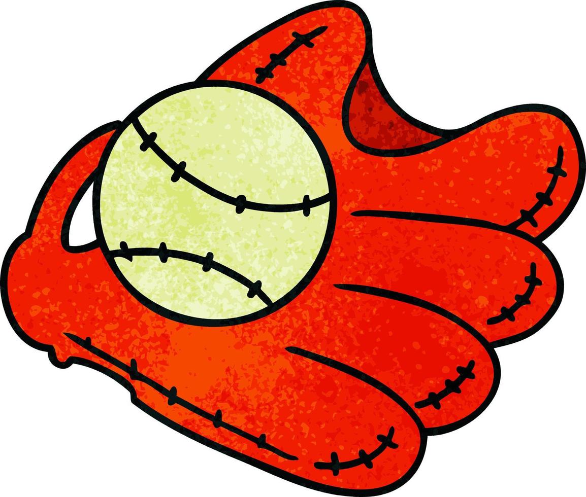 texturerad tecknad serie klotter av en baseboll och handske vektor