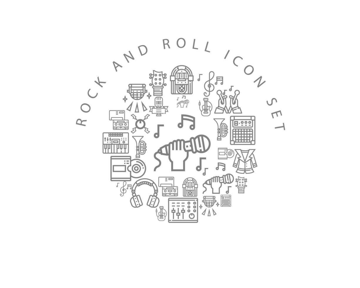 Rock'n'Roll-Icon-Set-Design auf weißem Hintergrund. vektor