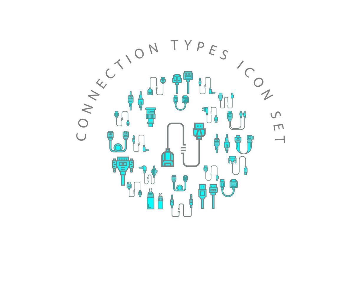 förbindelse typer ikon uppsättning design på vit bakgrund vektor