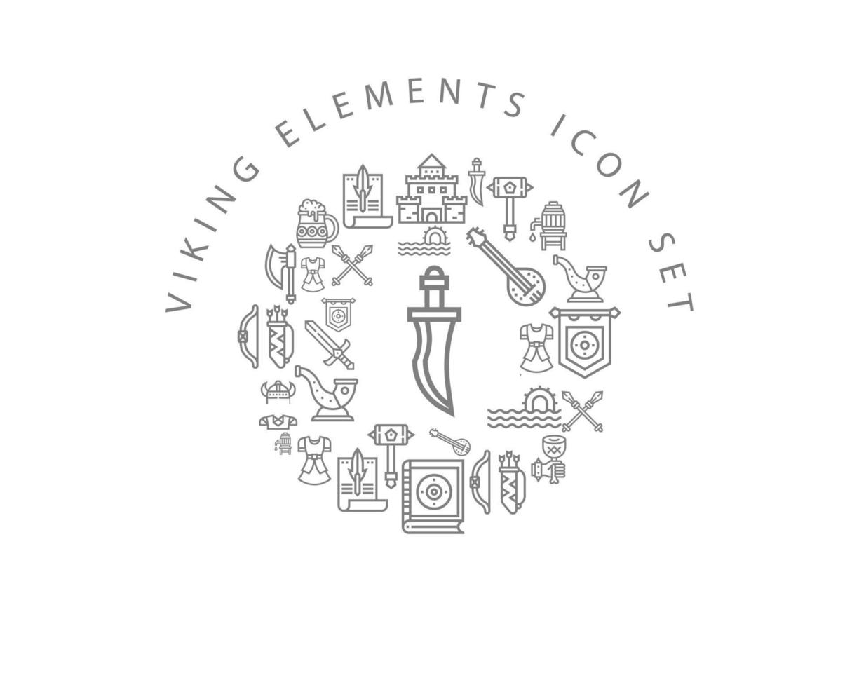 Wikinger-Elemente-Icon-Set-Design auf weißem Hintergrund vektor