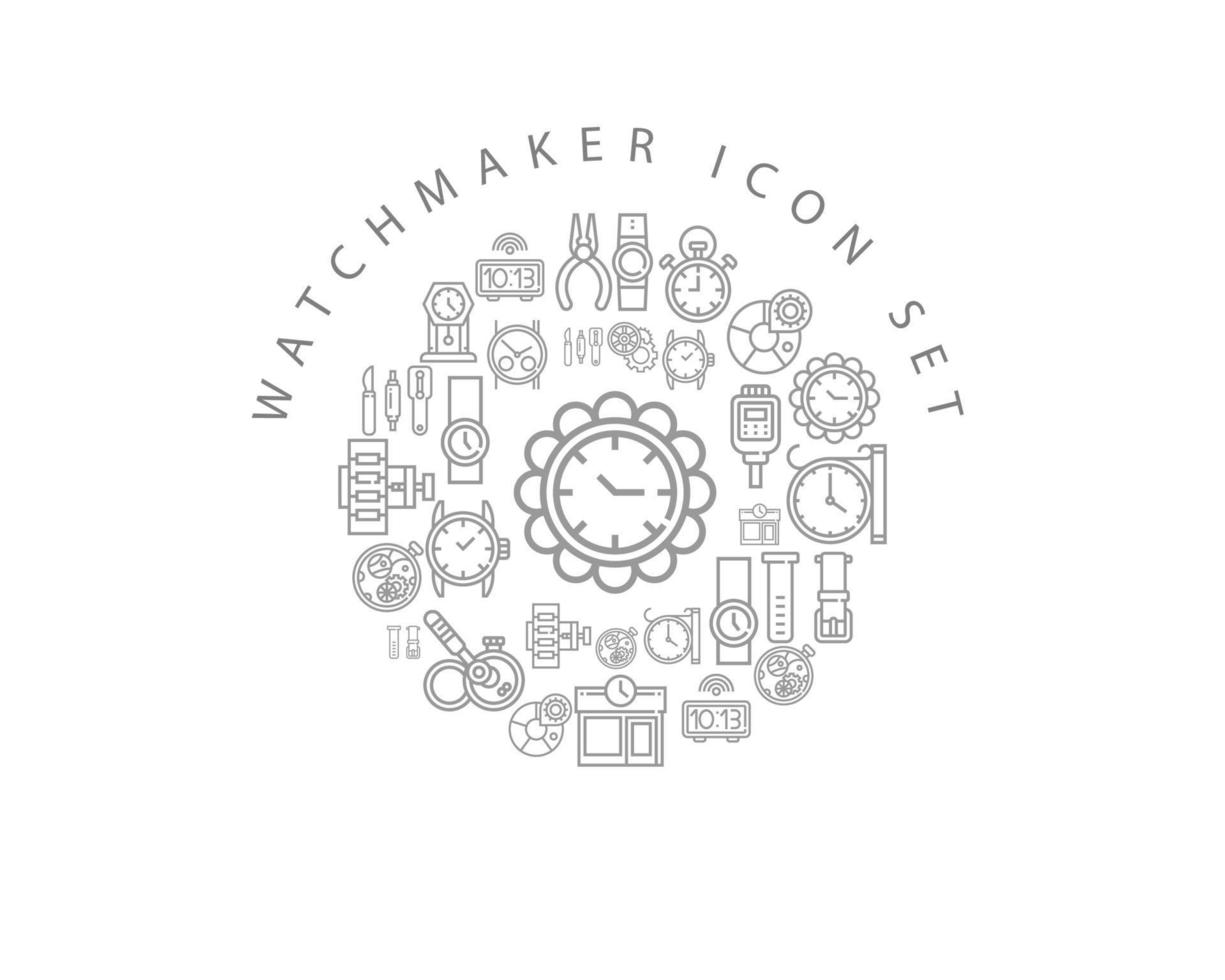 Uhrmacher-Icon-Set-Design auf weißem Hintergrund. vektor