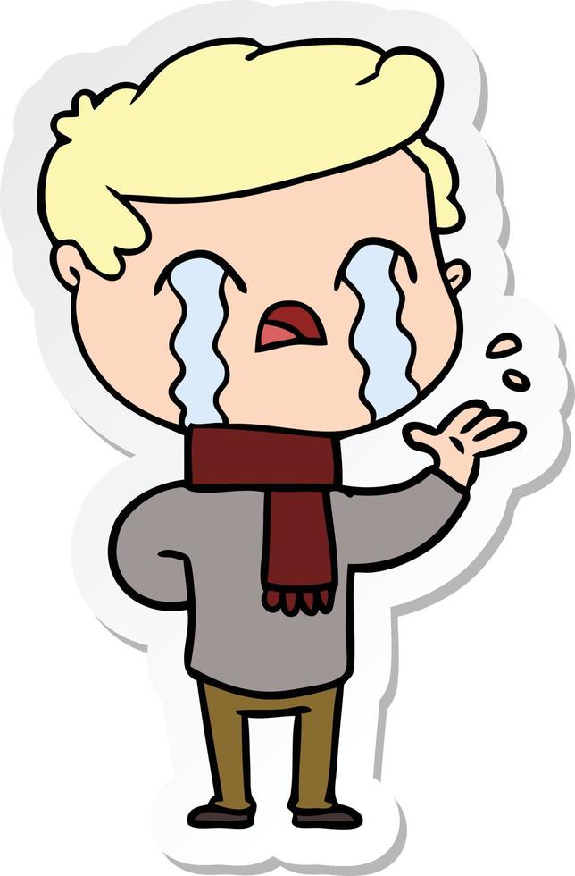 klistermärke av en tecknad serie man gråt bär vinter- scarf vektor