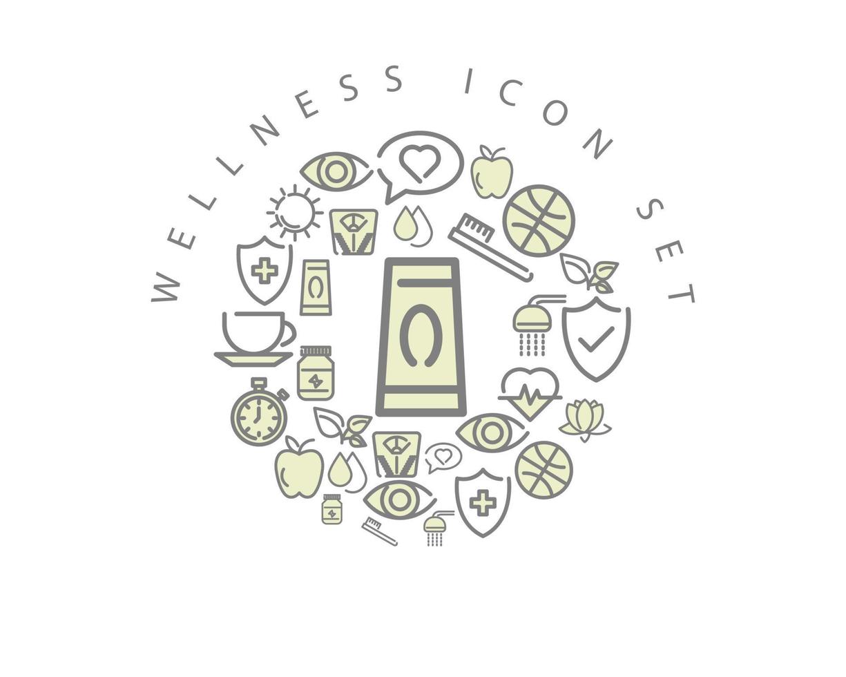 Wellness-Interface-Icon-Set-Design auf weißem Hintergrund. vektor