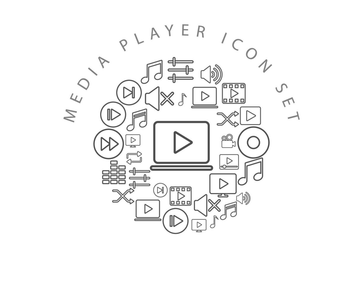 Media-Player-Icon-Set-Design auf weißem Hintergrund. vektor