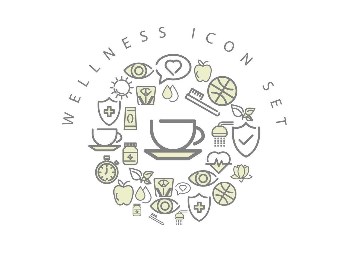 Wellness-Interface-Icon-Set-Design auf weißem Hintergrund. vektor