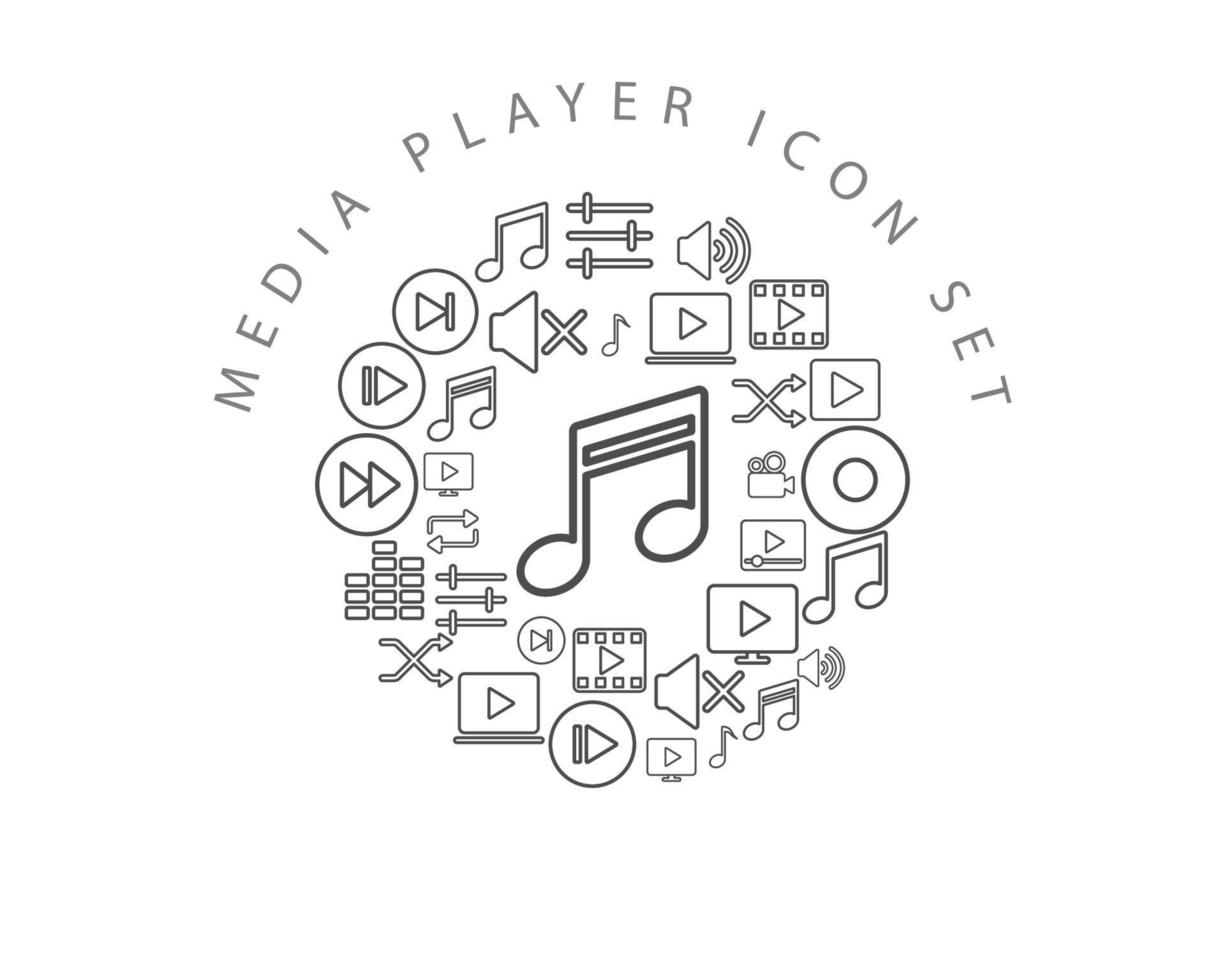 Media-Player-Icon-Set-Design auf weißem Hintergrund. vektor