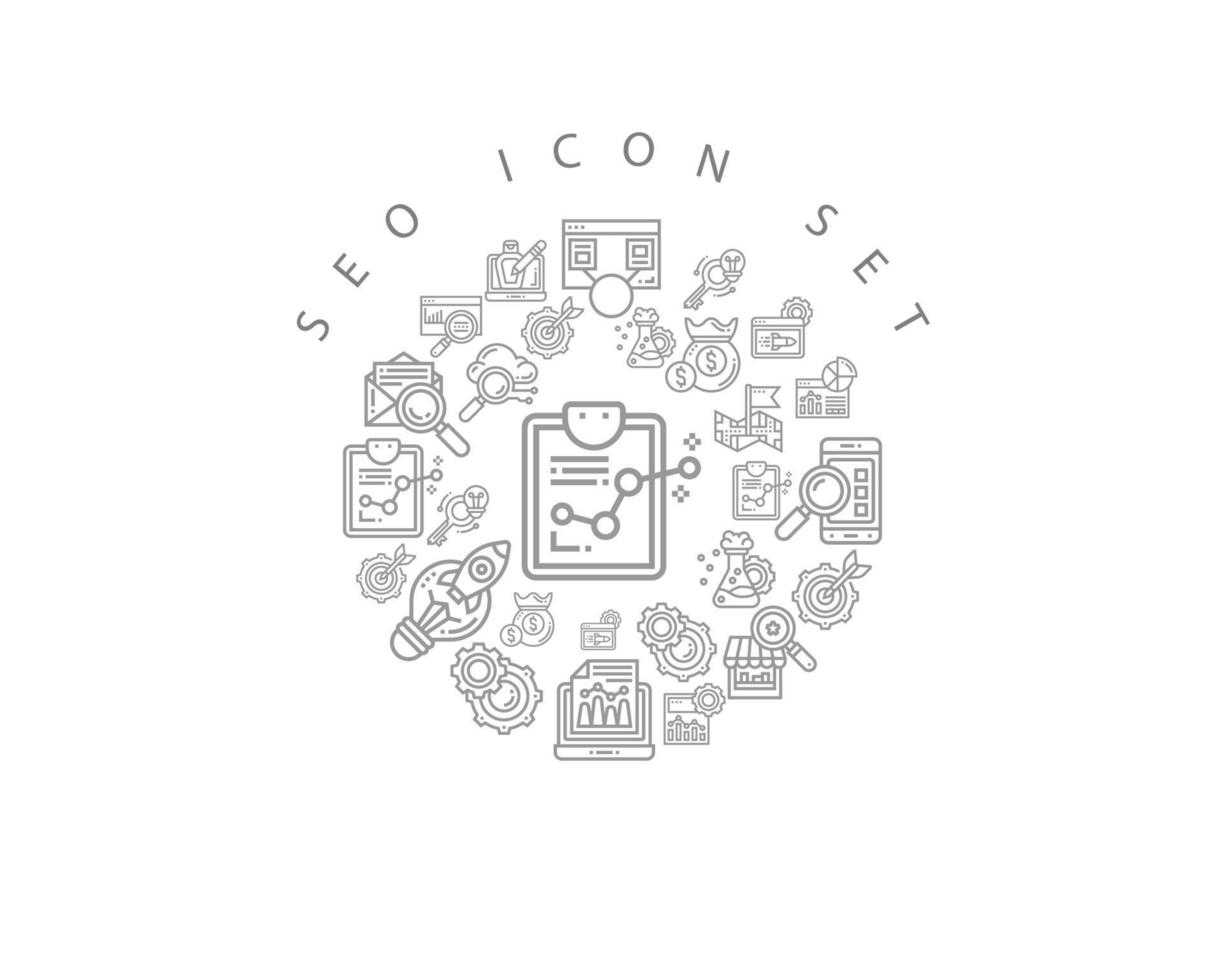 SEO-Icon-Set-Design auf weißem Hintergrund. vektor