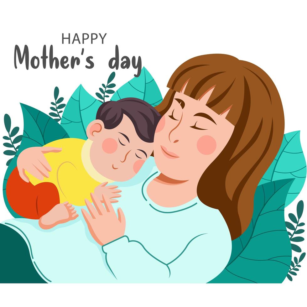 glad mors dag hälsning med mamma håller barn vektor