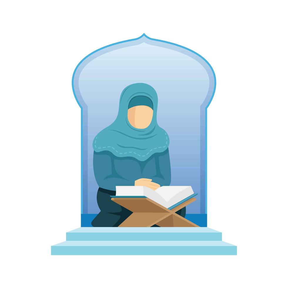 ramadan design med kvinna som läser koran vektor